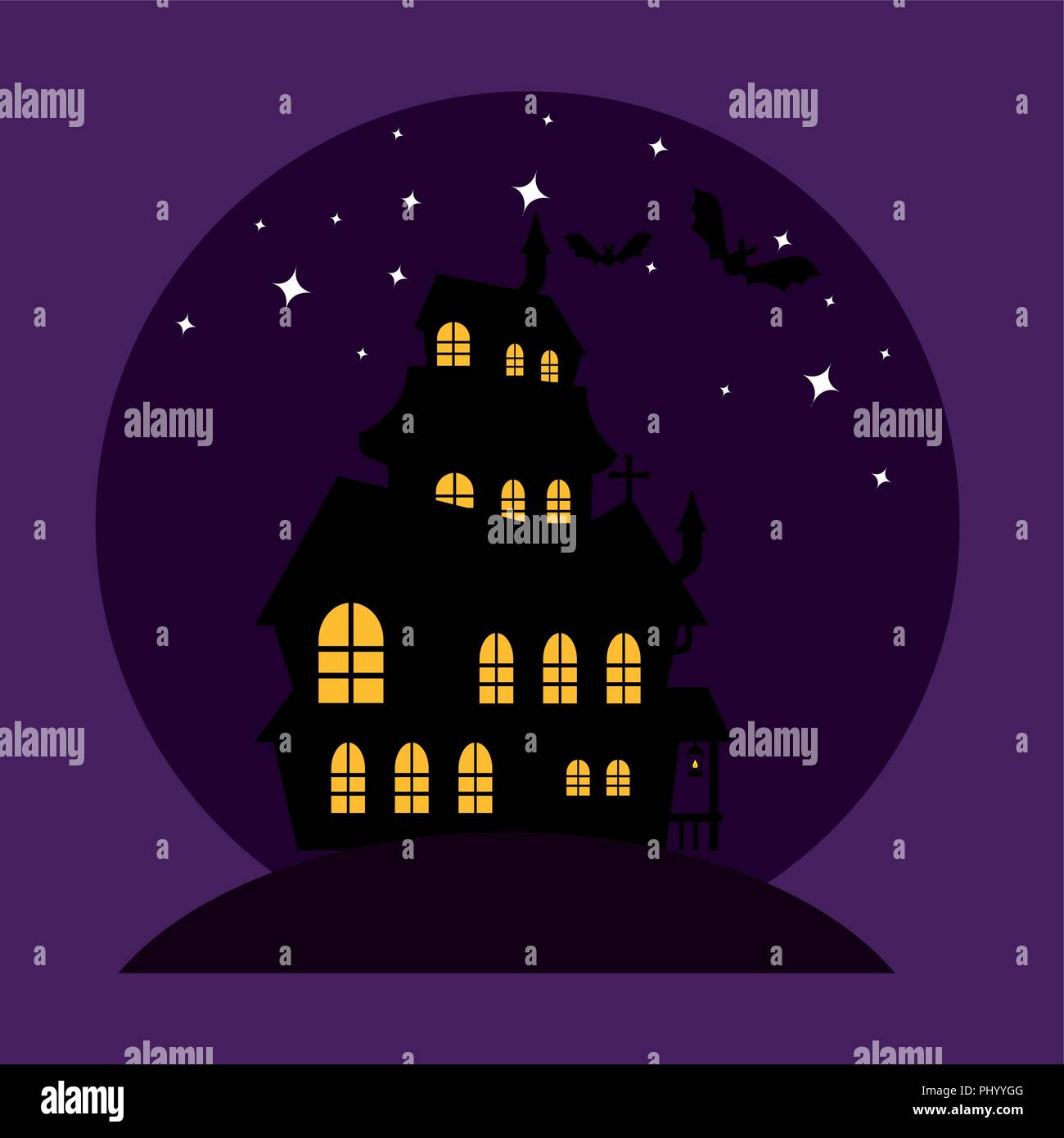 Happy Halloween Card mit verwunschenen Schloss Stock Vektor