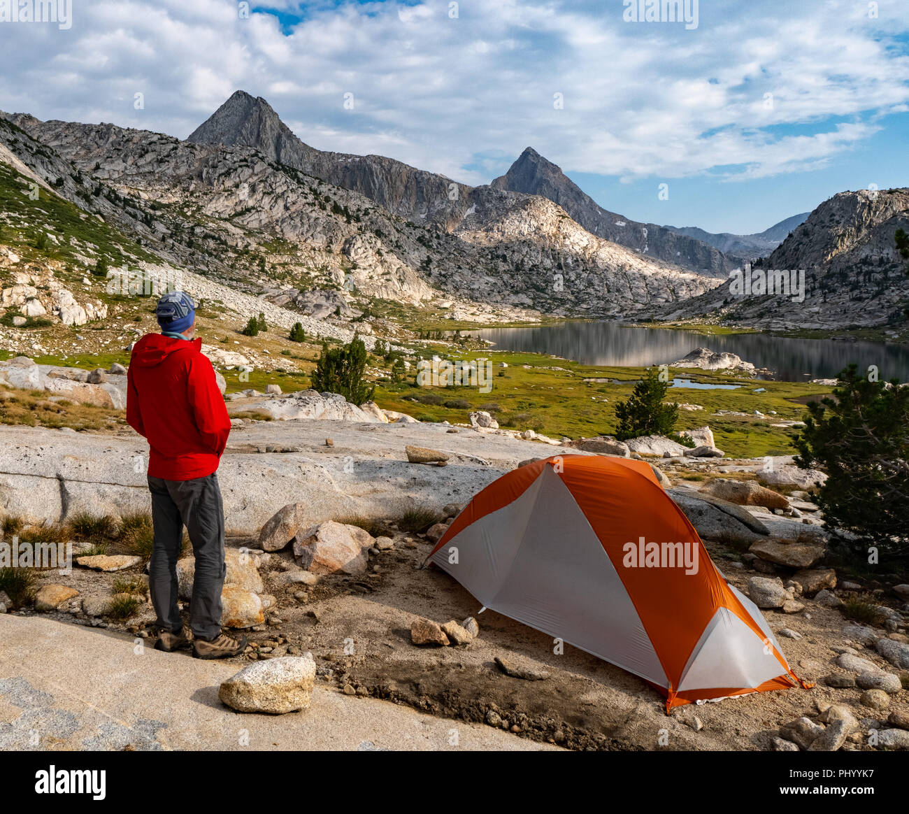 Camping von Evolution See. Kings Canyon NP Stockfoto