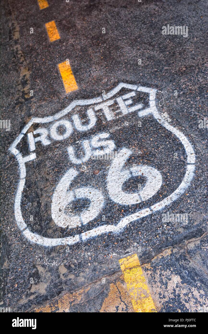 Die mythische Route 66 Zeichen in den USA. Stockfoto