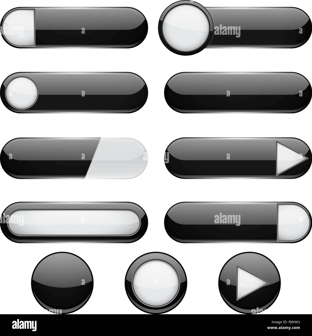 Schwarze Tasten Menu. 3d-oval Web Icons Stock Vektor