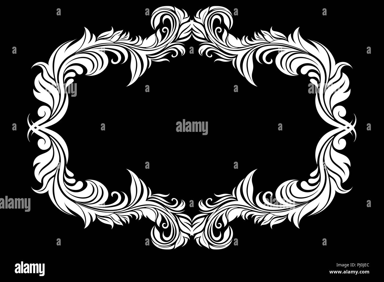 Filigrane Blumen Rahmen. Dekorative Dekoration auf schwarzem Hintergrund. Vintage Style Stock Vektor