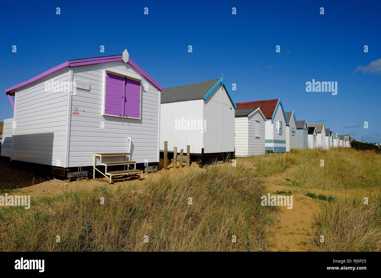 Holzhütten am Heacham, West Norfolk, England Stockfoto