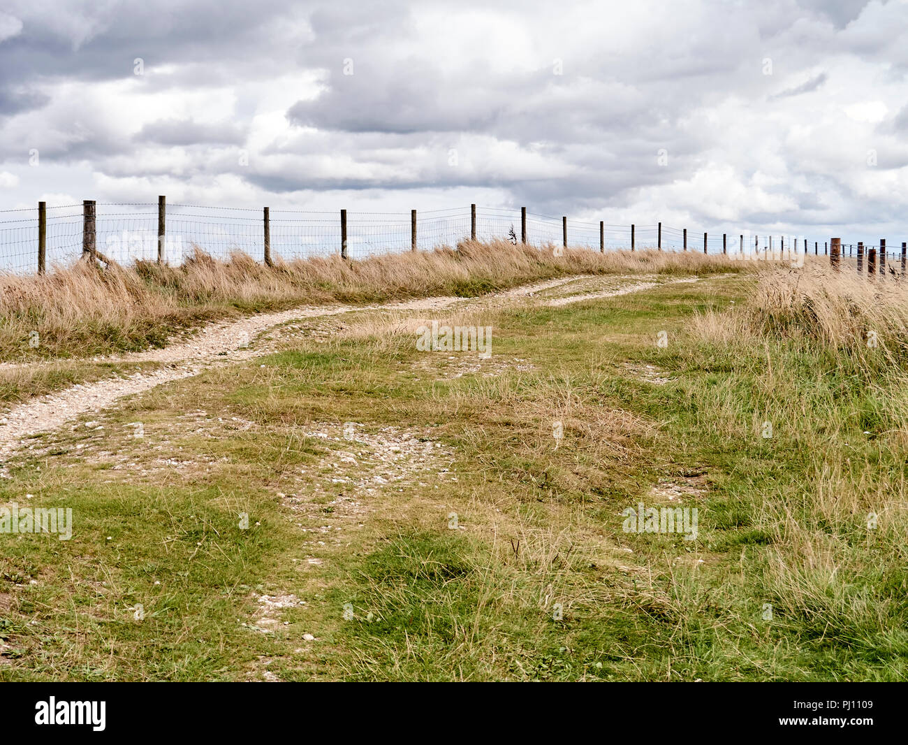 Zaun - die Linie auf der Oberseite der downland in der Berkshire mit Wolken Stockfoto