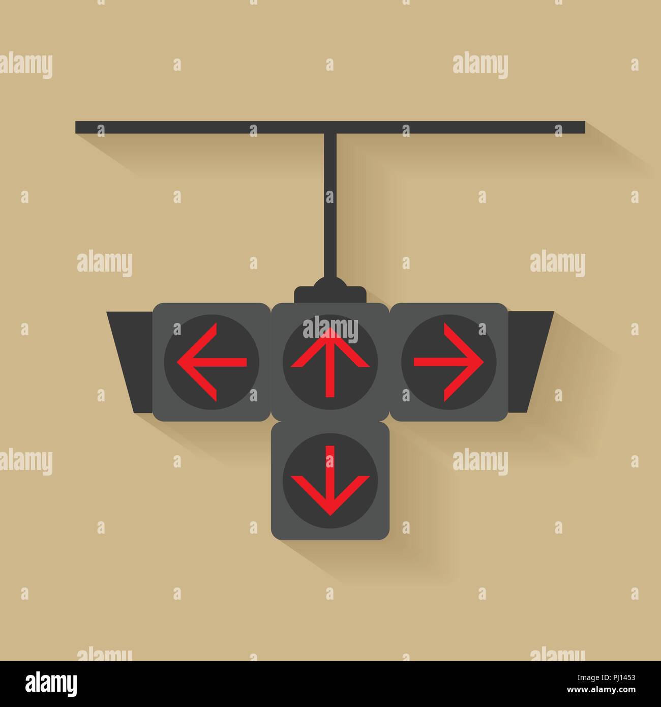 Ampel licht Signal für links, rechts, geradeaus und wieder zurück schalten, flache Bauform und Vektor der Ampel Symbol Stock Vektor
