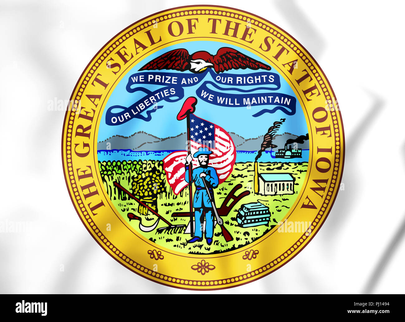 3D-Iowa state Seal, USA. 3D-Darstellung. Stockfoto