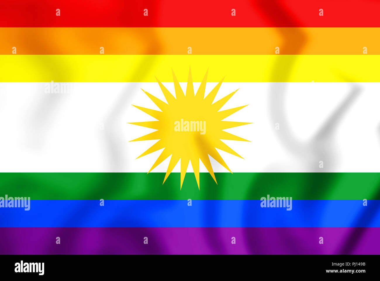 3D-LGBT-Flagge von Kurdistan. 3D-Darstellung. Stockfoto
