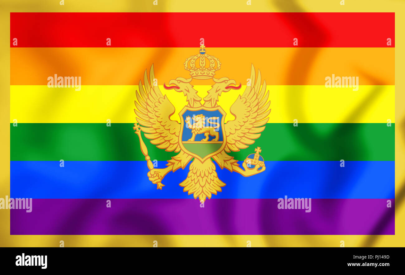 3D-LGBT-Flagge von Montenegro. 3D-Darstellung. Stockfoto
