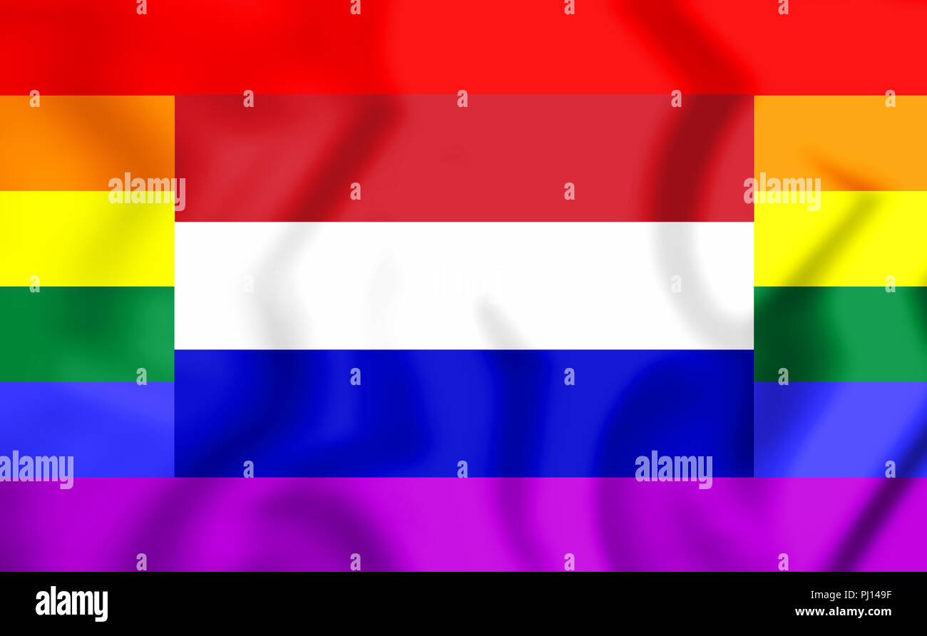 3D-LGBT-Flagge der Niederlande. 3D-Darstellung. Stockfoto