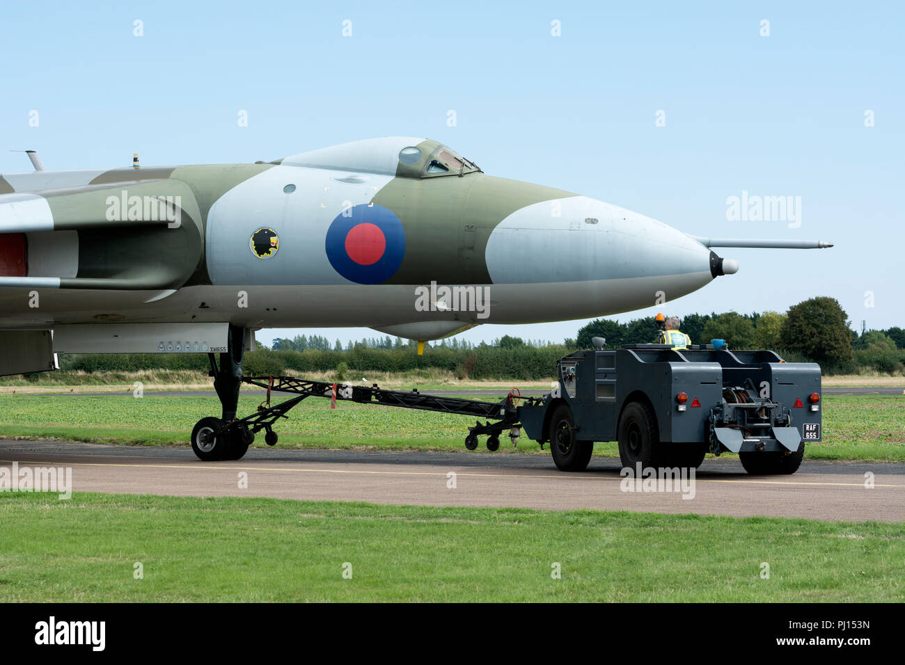 Avro Vulcan XM655 am Flugplatz Wellesbourne, Warwickshire, England, UK geparkt wurde Stockfoto