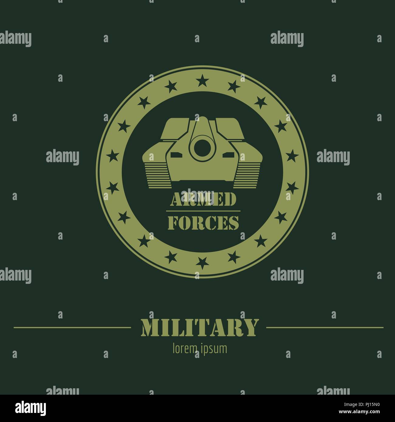 Militär und gepanzerte Fahrzeuge Logos und Schriftzüge. Grafische Vorlage. Vector Illustration Stock Vektor