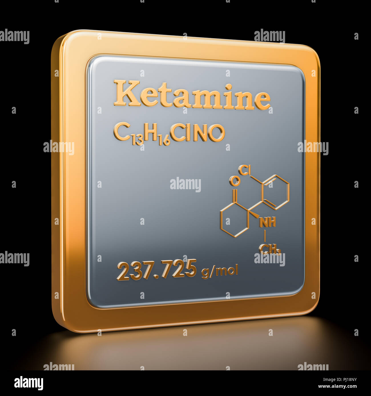 Ketamin. Symbol, die chemische Formel, der molekularen Struktur. 3D-Rendering Stockfoto
