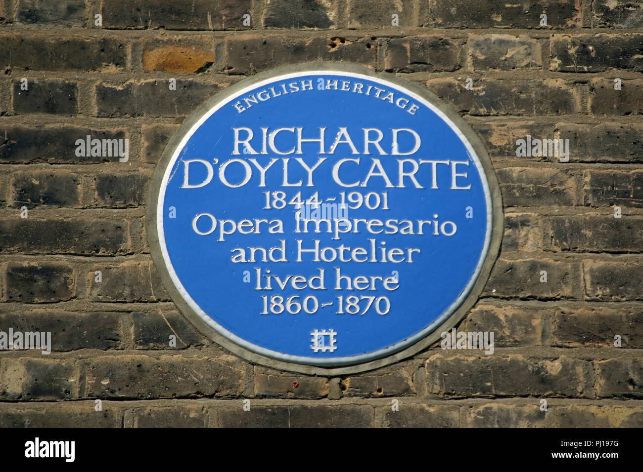 English Heritage Blue Plaque Kennzeichnung ein Haus der Oper impresario und Hotelier, Richard D'oyly Carte, gospel Oak, London, England Stockfoto