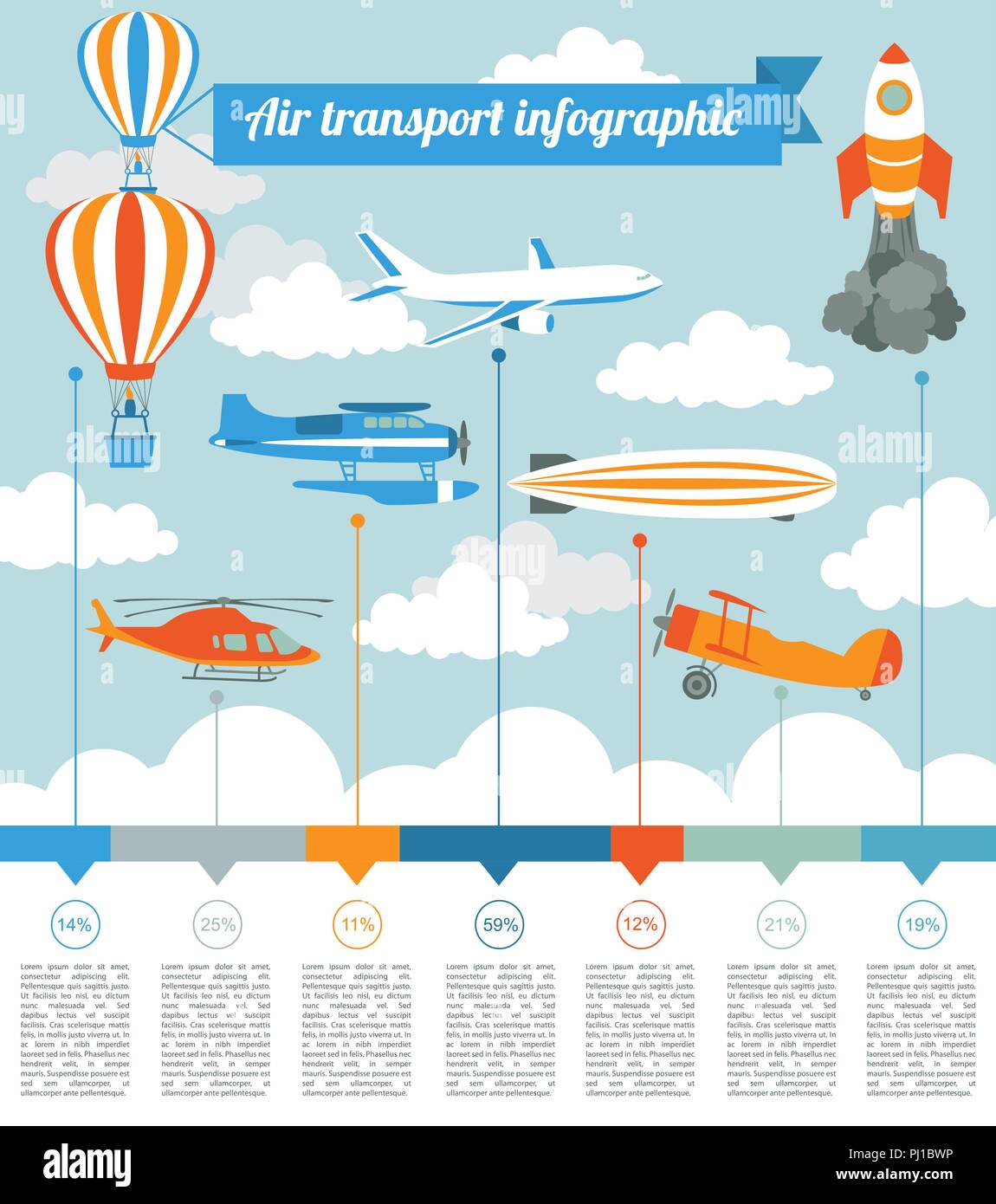 Luftverkehr Infografiken Elemente. Im Retrostil Abbildung. Vektor Stock Vektor