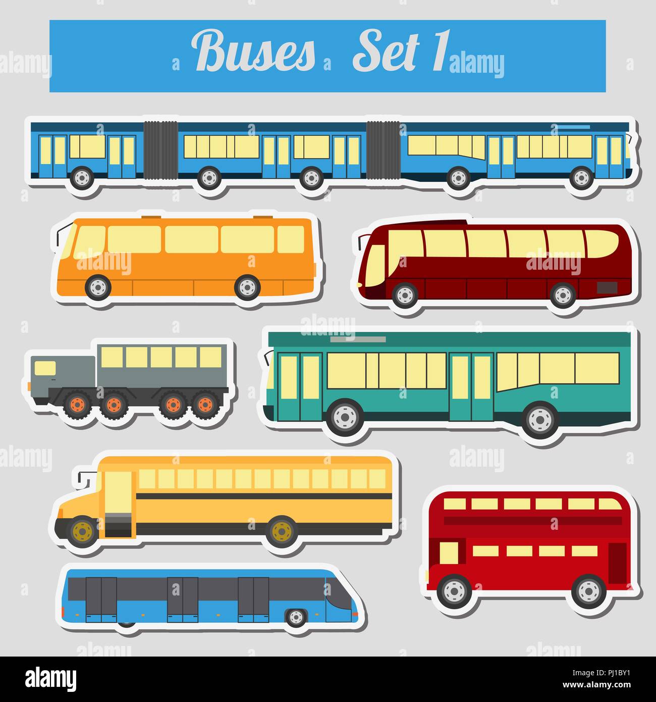 Die öffentlichen Verkehrsmittel, Busse. Icon Set. Vector Illustration Stock Vektor