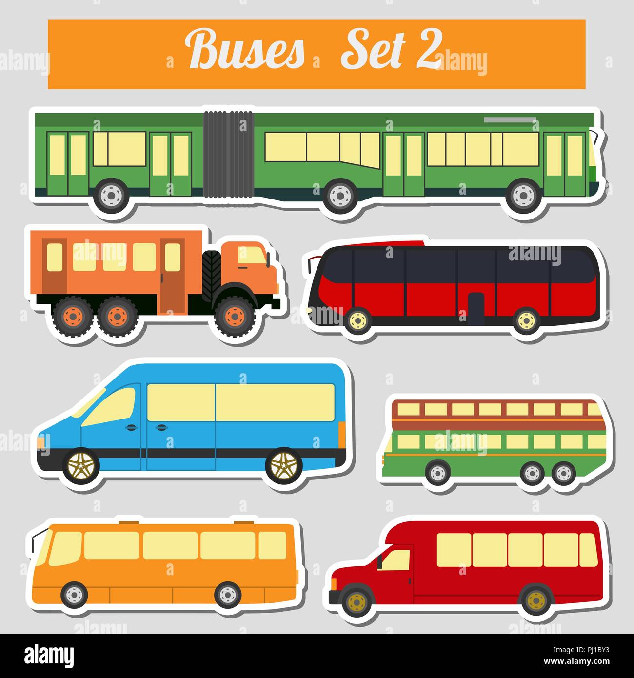 Die öffentlichen Verkehrsmittel, Busse. Icon Set. Vector Illustration Stock Vektor