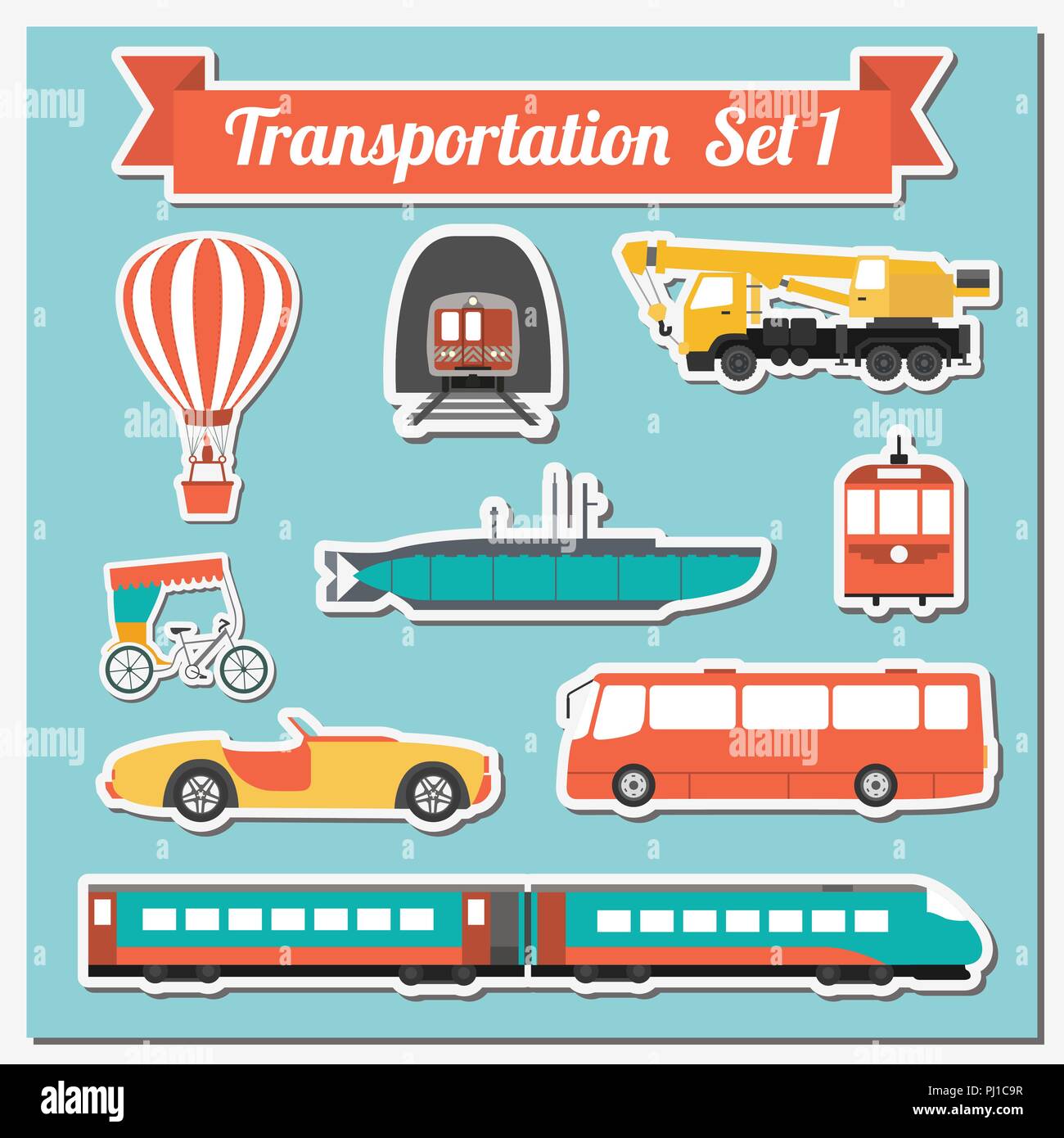 Alle Arten von Verkehr Symbol zur Erstellung Ihrer eigenen Infografiken oder Karten. Wasser-, Straßen-, Stadt-, Luft-, Fracht-, öffentlichen und Transport. Stock Vektor