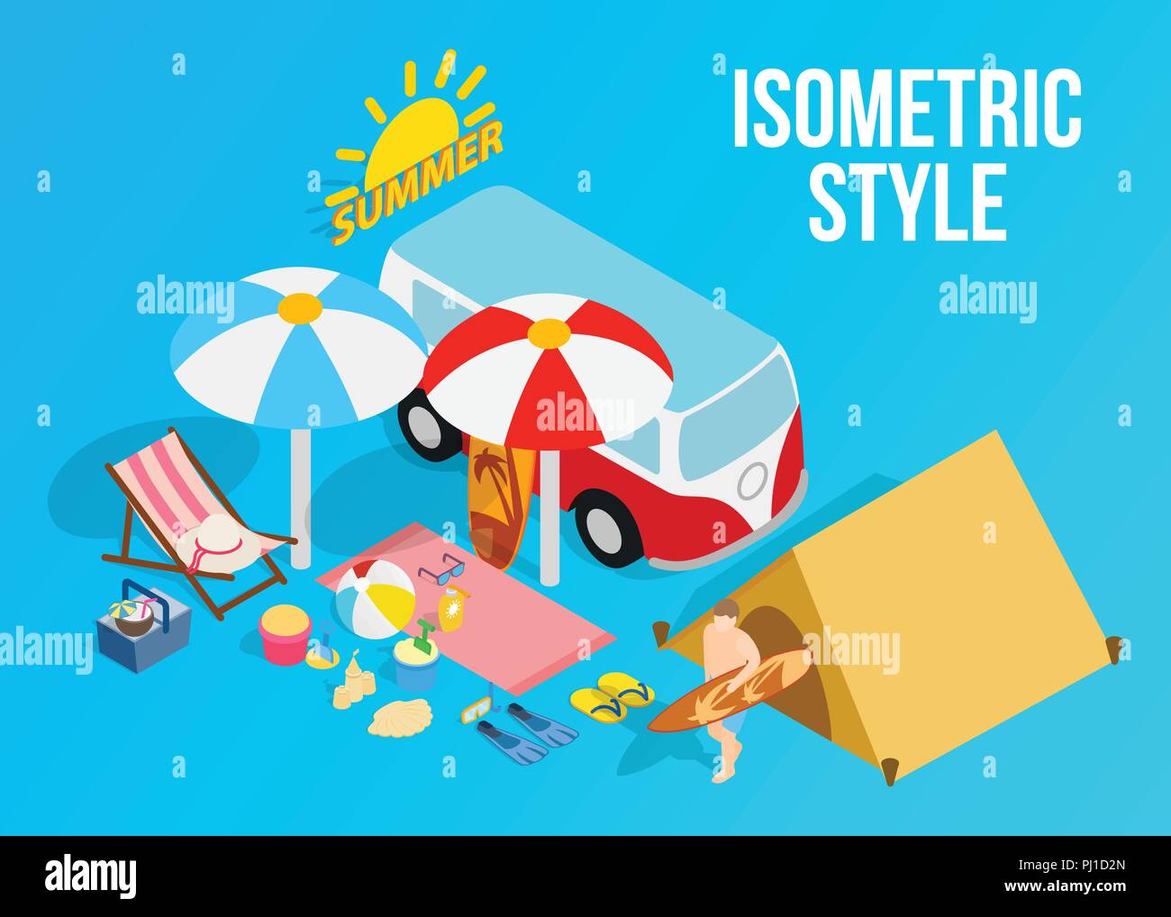 Strand Ferienhauser Clip Art Isometrische Stil Vektor Abbildung