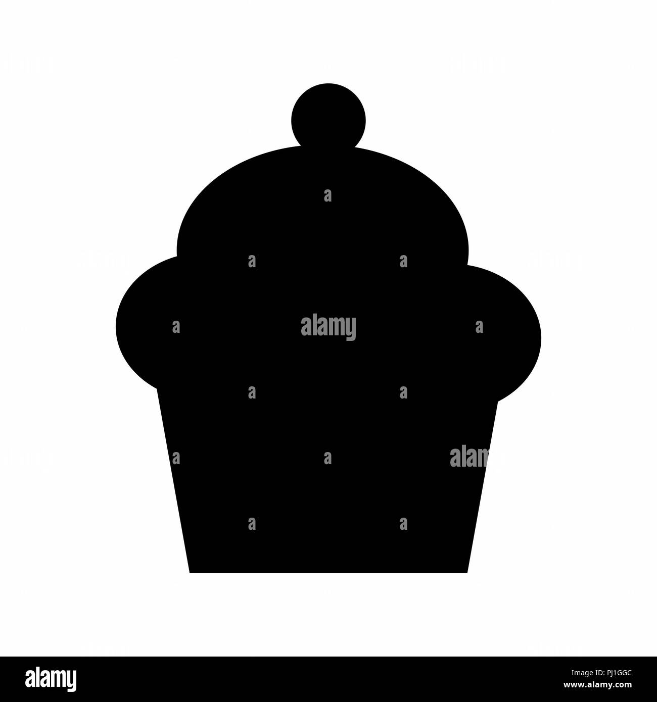 Dunkle Silhouette eines Cupcake mit Kirsche auf weißem Hintergrund Stock Vektor