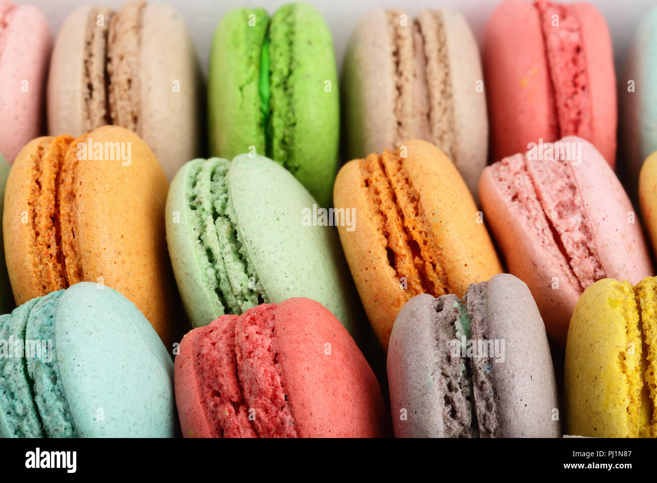 Bunte macarons als Hintergrund closeup Makro. Stockfoto