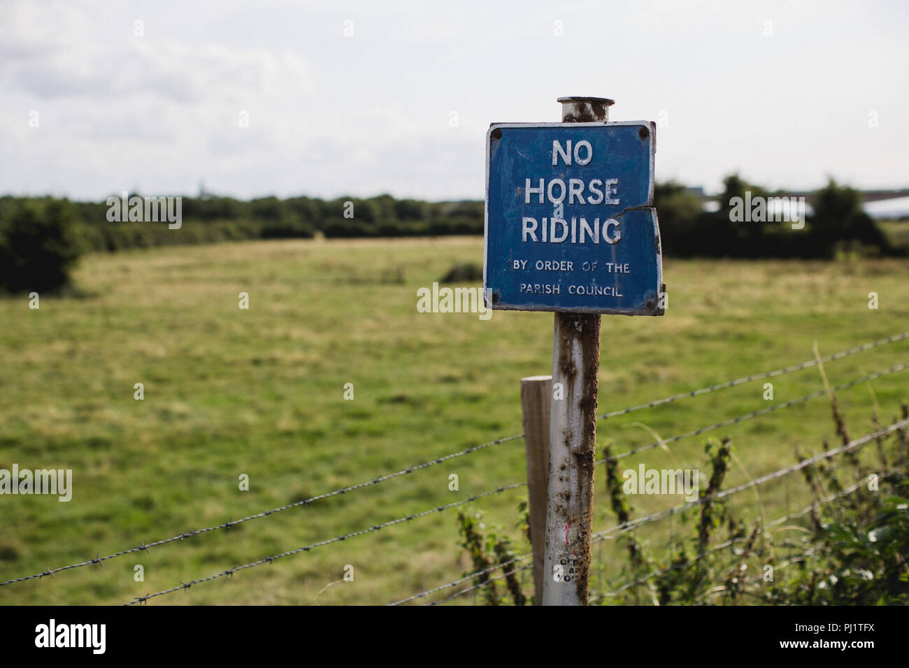 Schild "kein Reiten im Auftrag der Gemeinde Rat" in der Landschaft in der Nähe von Bristol Stockfoto