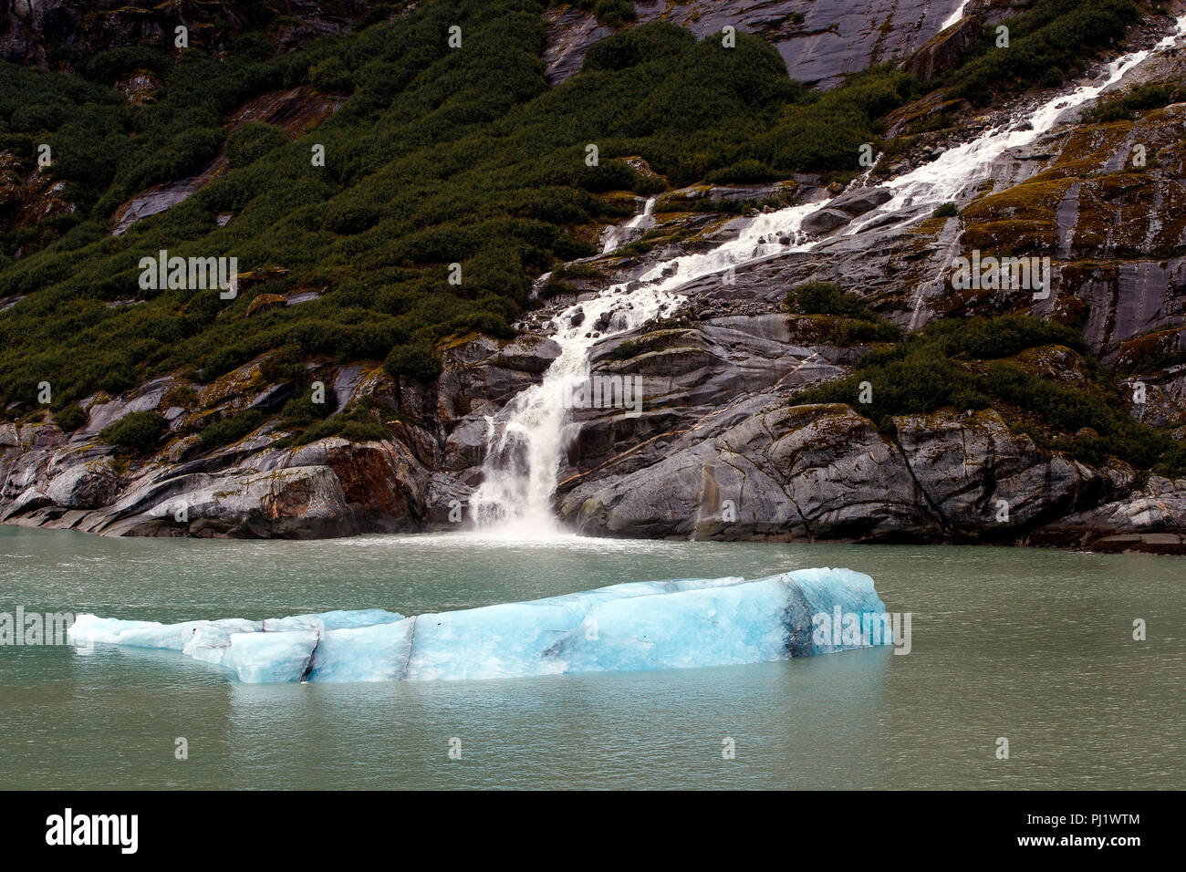 Stream mündet in der Nähe von einem Eisberg, Tracy Arm Fjord, Tracy Arm-Fords Terror Wüste, Alaska, Vereinigte Staaten von Amerika Stockfoto