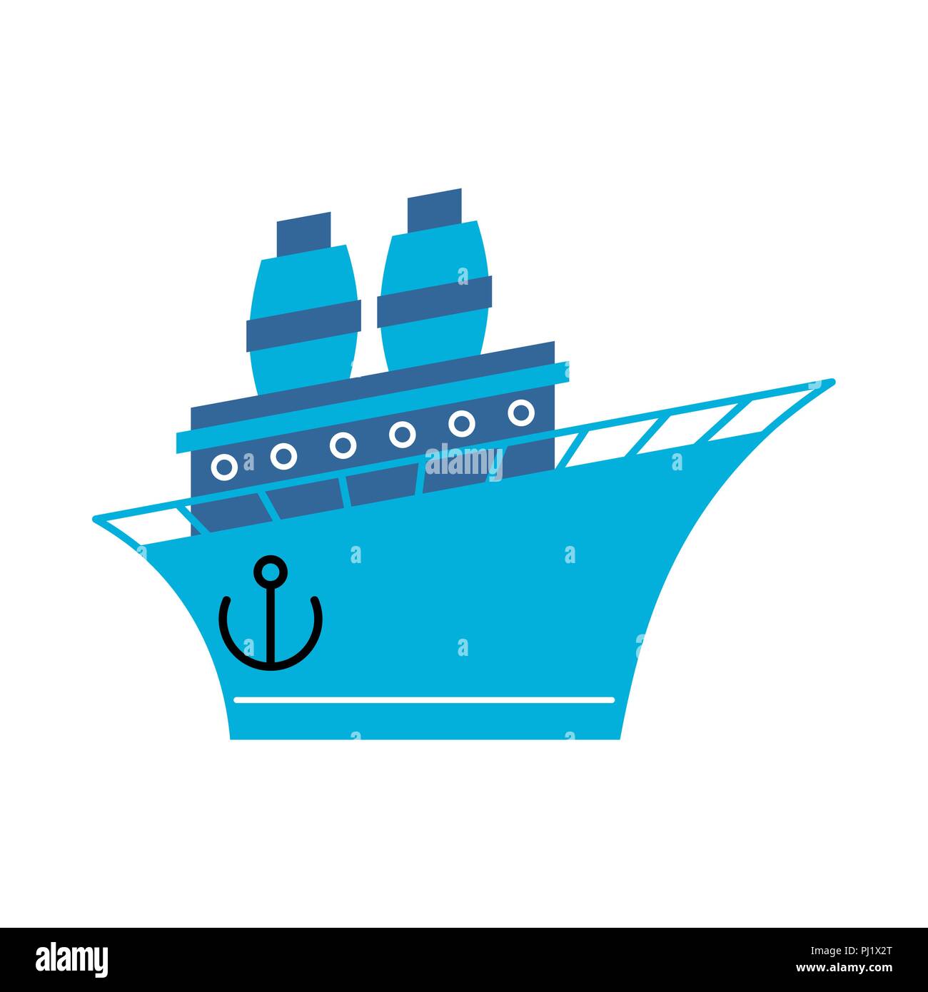 Steamboat Cartoon Stil. Schiff Vector Illustration. Blau Boot Stock Vektor