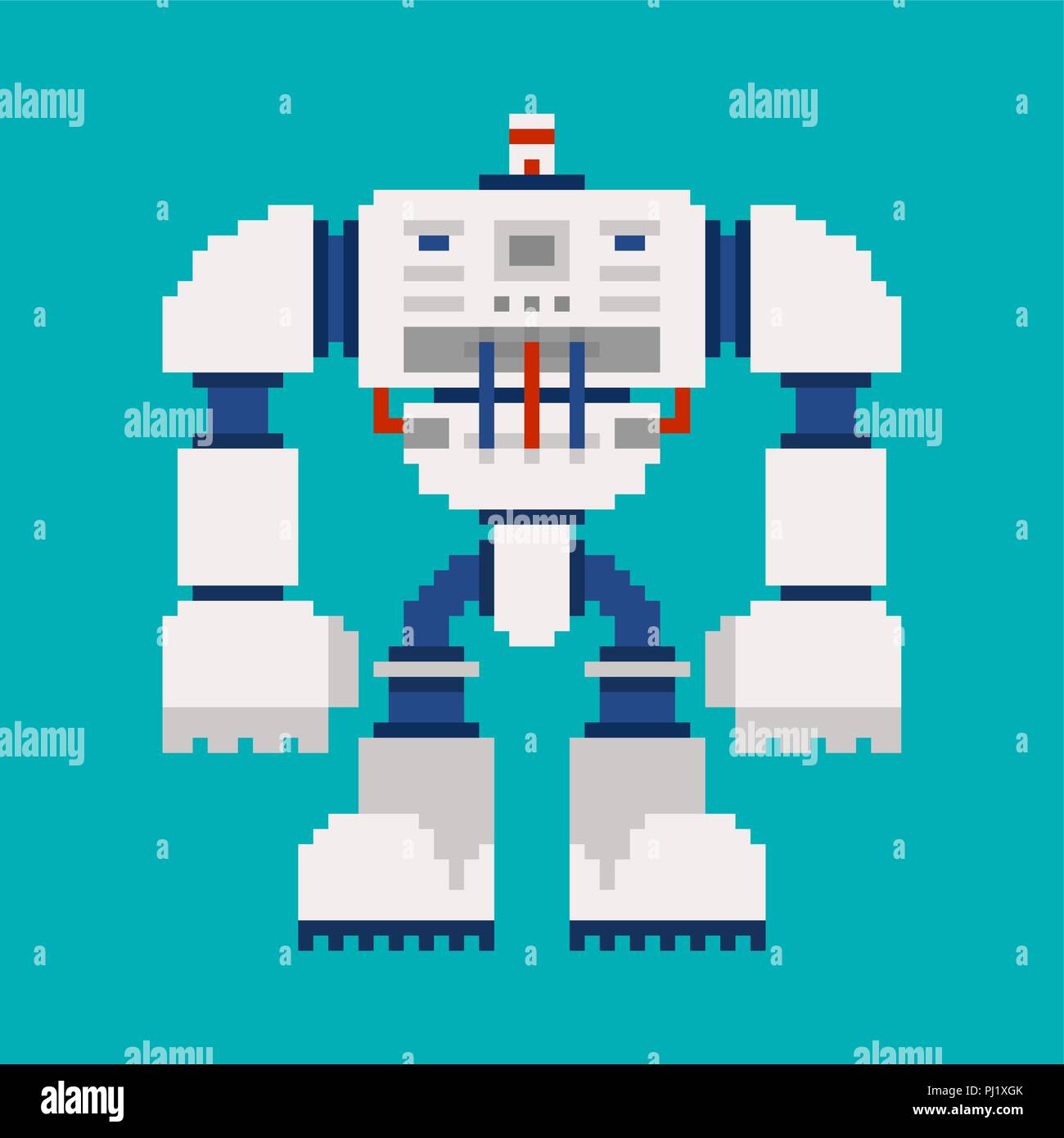 Roboter pixel § 8 bit Cyborg Krieger Zukunft. Vector Illustration Stock Vektor