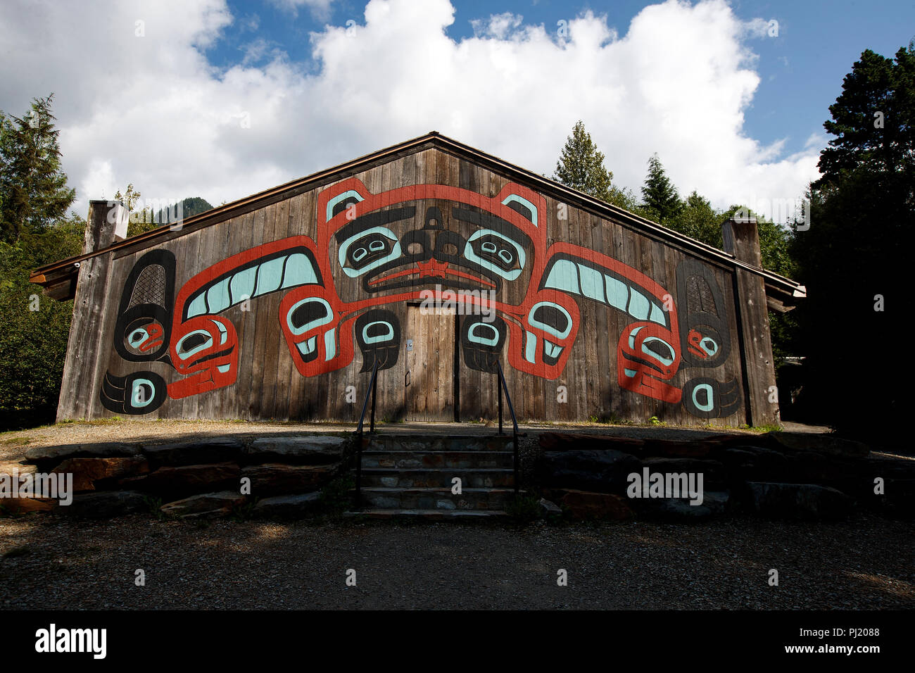 Saxman Clan House, Saxman Totem Park, Saxman, Alaska, Vereinigte Staaten von Amerika Stockfoto