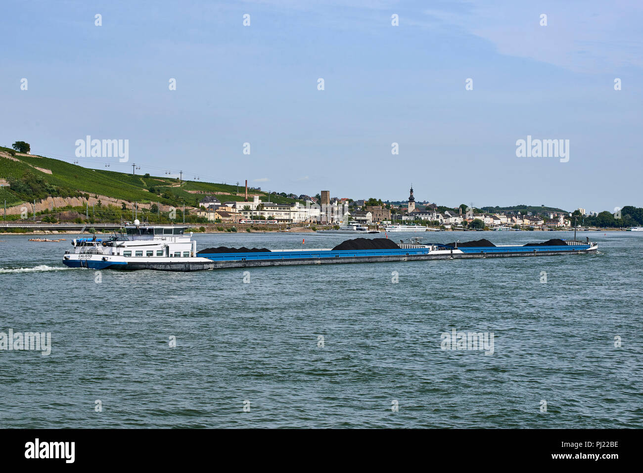 Calisto ich Binnenschiff auf dem Rhein, Kohle, vorbei an Rüdesheim am Rhein Stockfoto