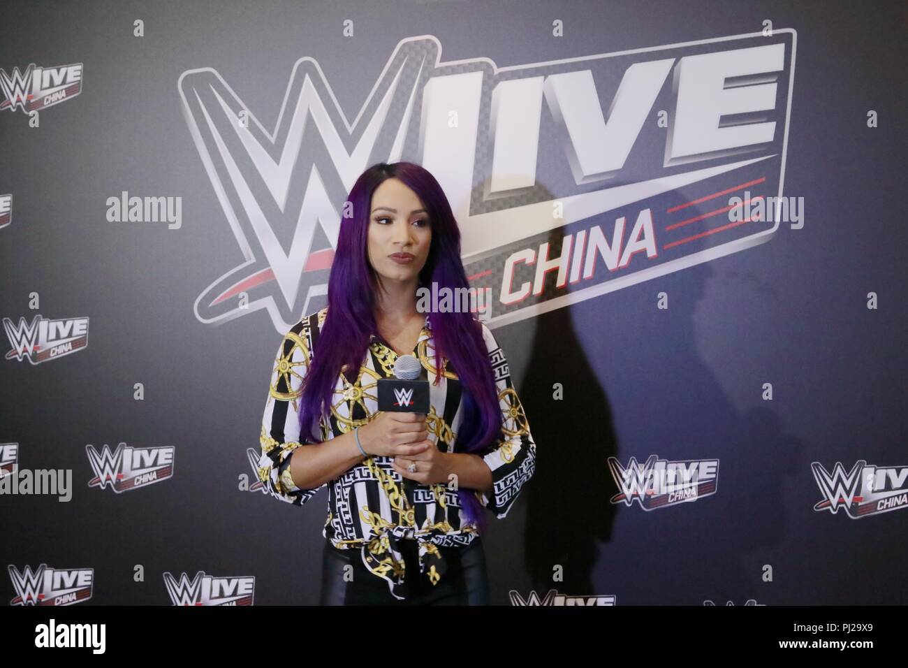 Shanghai, Shanghai, China. 4. Sep 2018. Shanghai, China - amerikanischer professioneller Wrestler zu WWE Sasha Banken unterzeichnet zeigt an der WWE drücken Sie conferece in Shanghai, China, September 1st, 2018. Credit: SIPA Asien/ZUMA Draht/Alamy leben Nachrichten Stockfoto