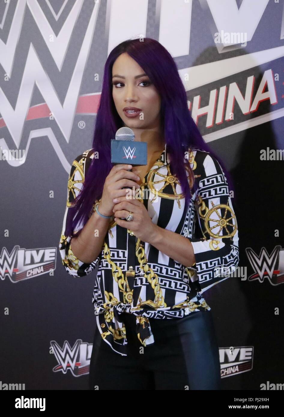 Shanghai, Shanghai, China. 4. Sep 2018. Shanghai, China - amerikanischer professioneller Wrestler zu WWE Sasha Banken unterzeichnet zeigt an der WWE drücken Sie conferece in Shanghai, China, September 1st, 2018. Credit: SIPA Asien/ZUMA Draht/Alamy leben Nachrichten Stockfoto