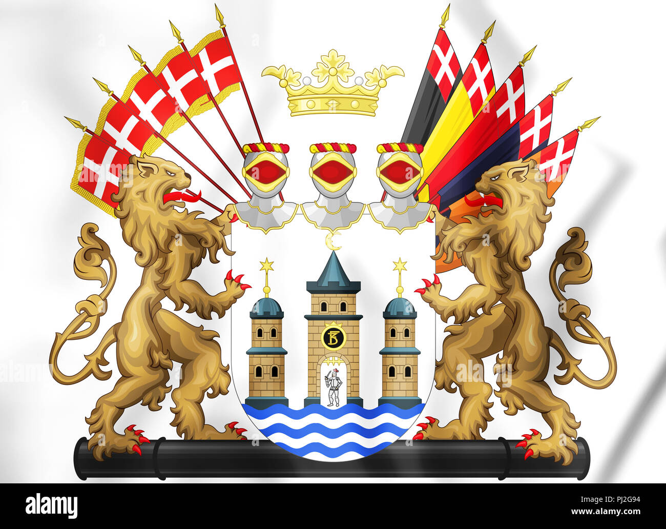 3D Wappen in Kopenhagen, Dänemark. 3D-Darstellung. Stockfoto