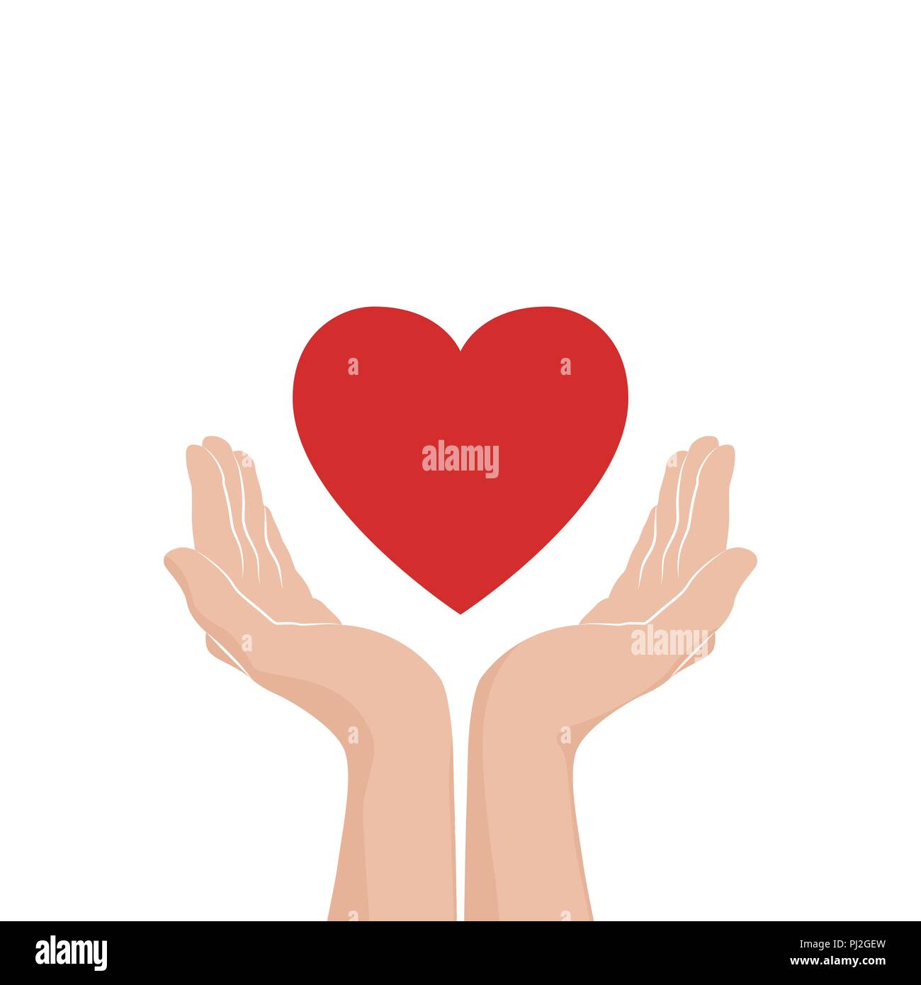 Liebe care Symbol. Zwei Hände mit roten Herzen. Vector Illustration Stock Vektor