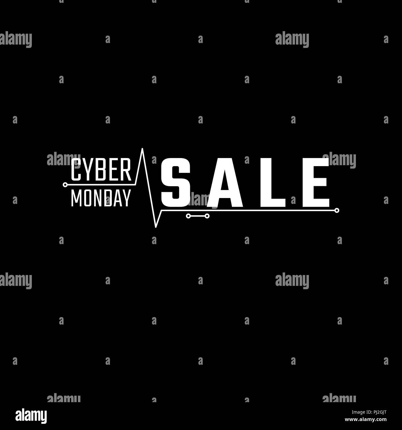 Cyber Monday Verkauf Banner. Cyber Monday Plakat. Weißer Text Cyber Monday mit PCB Track isoliert auf schwarzen Hintergrund. Vector Illustration Stock Vektor