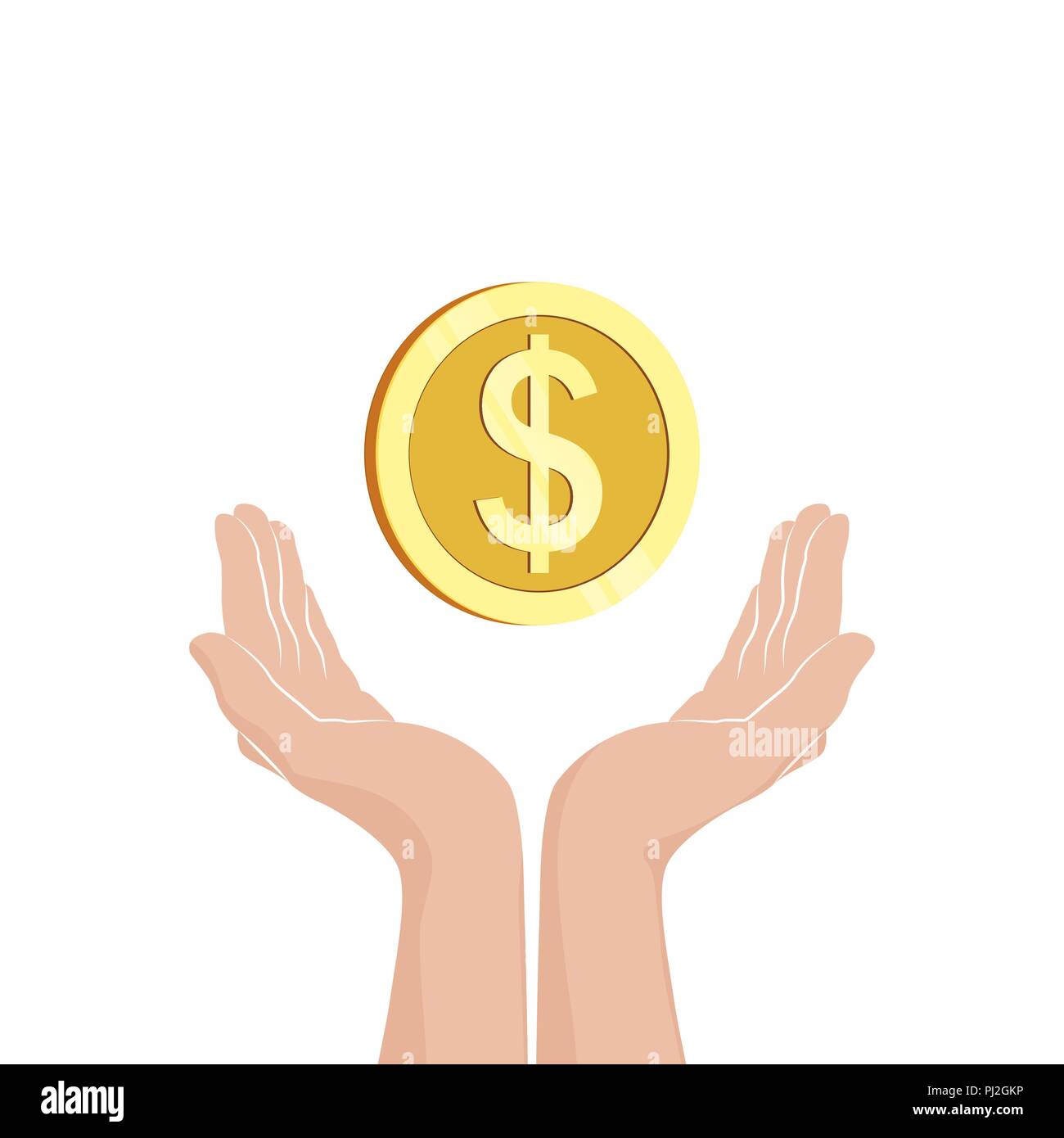 Hände mit Geld Münze. Flachbild-Symbol. Vector Illustration Stock Vektor