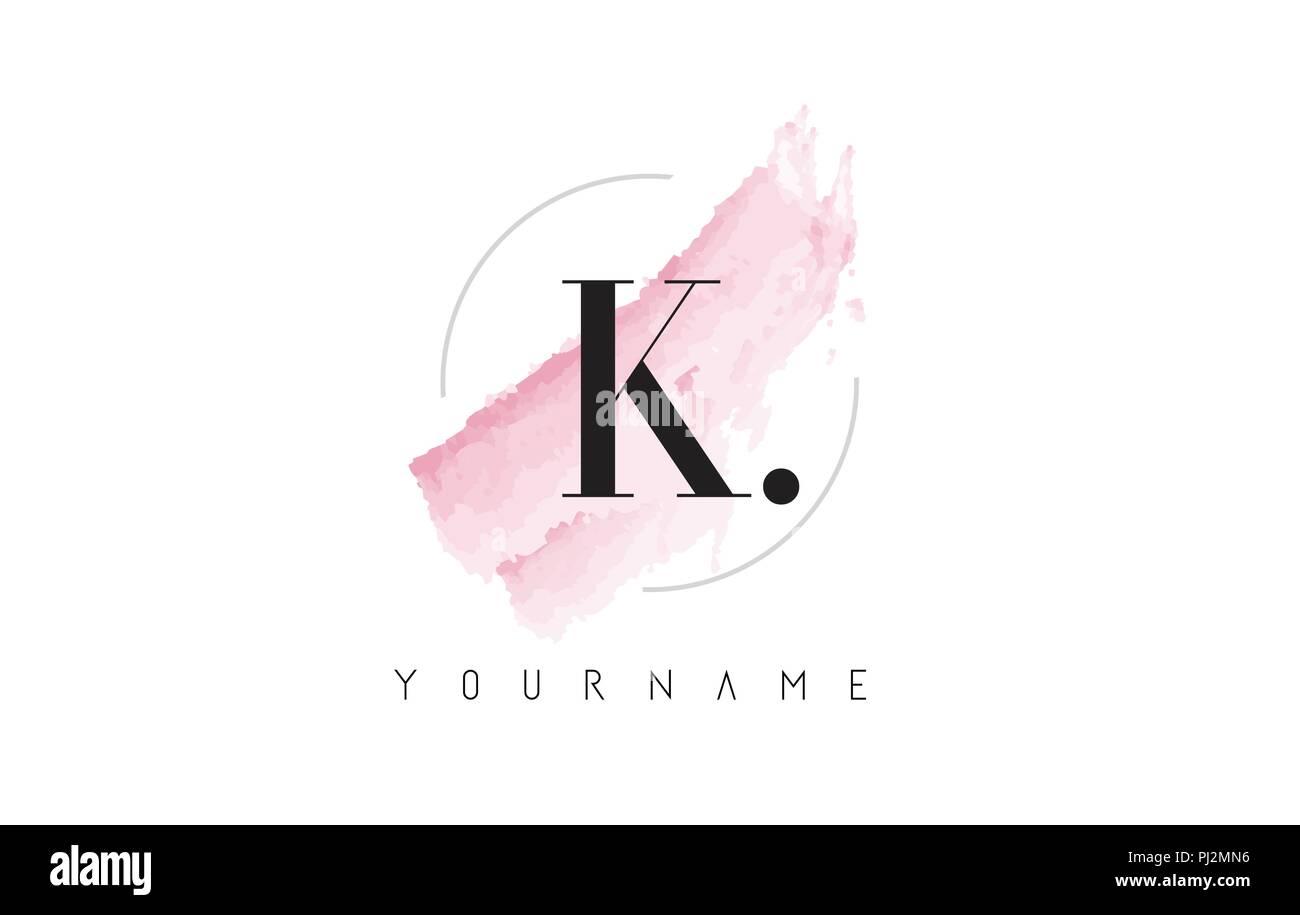 K Schreiben Logo mit Aquarell Pastell Aquarella Pinselstrich und Kreisrunde Design. Stock Vektor