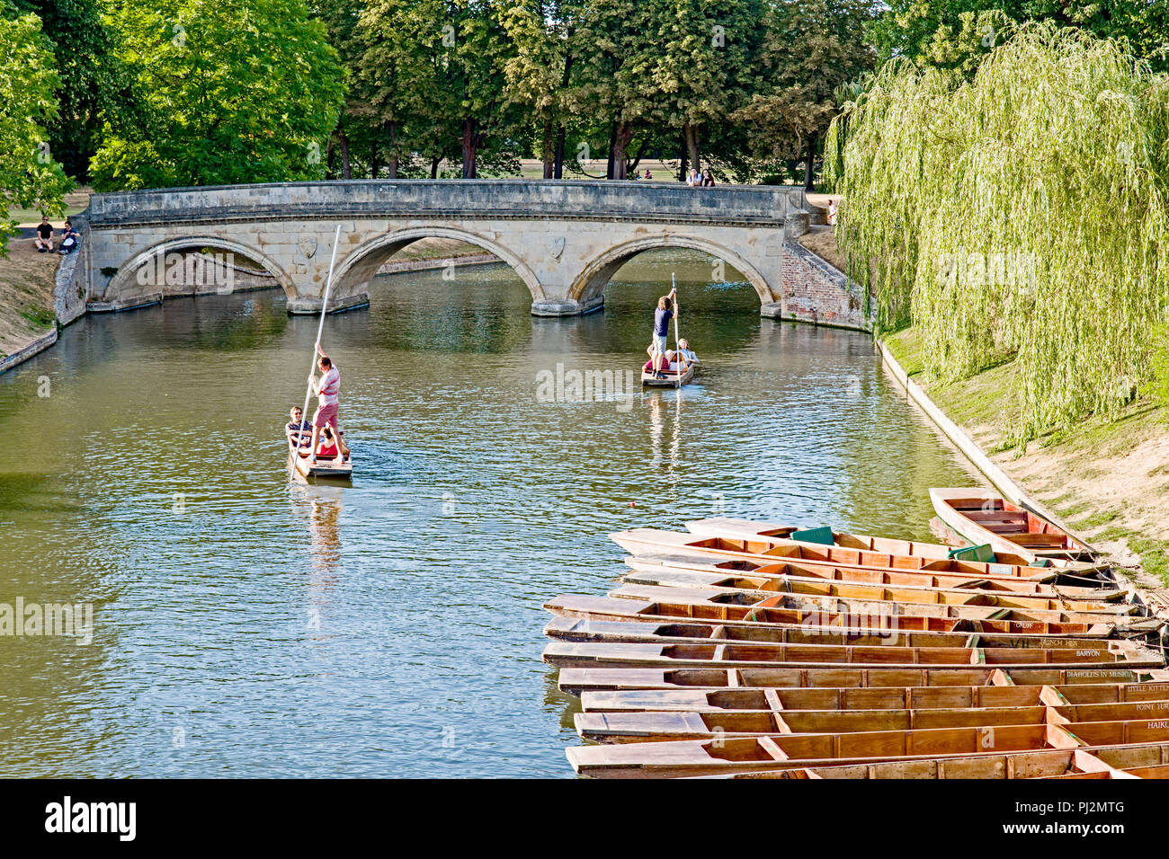 Cambridge (England, Großbritannien): Stochern auf dem Fluss Cam; Bootsfahrten auf der Cam Stockfoto