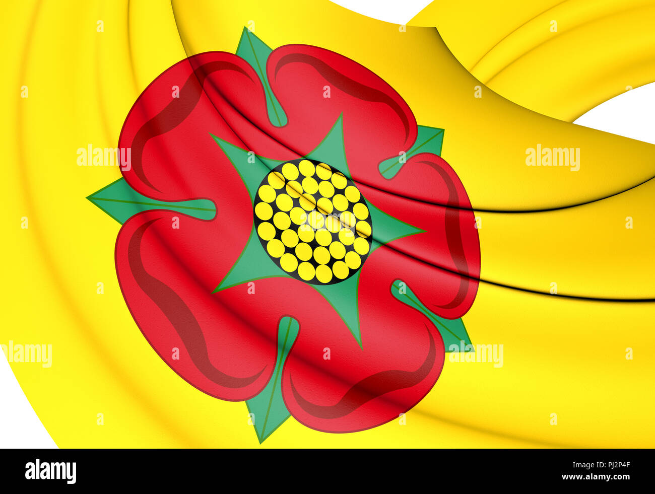 3D Flagge der Grafschaft Lancashire, England. 3D Illustration. Stockfoto