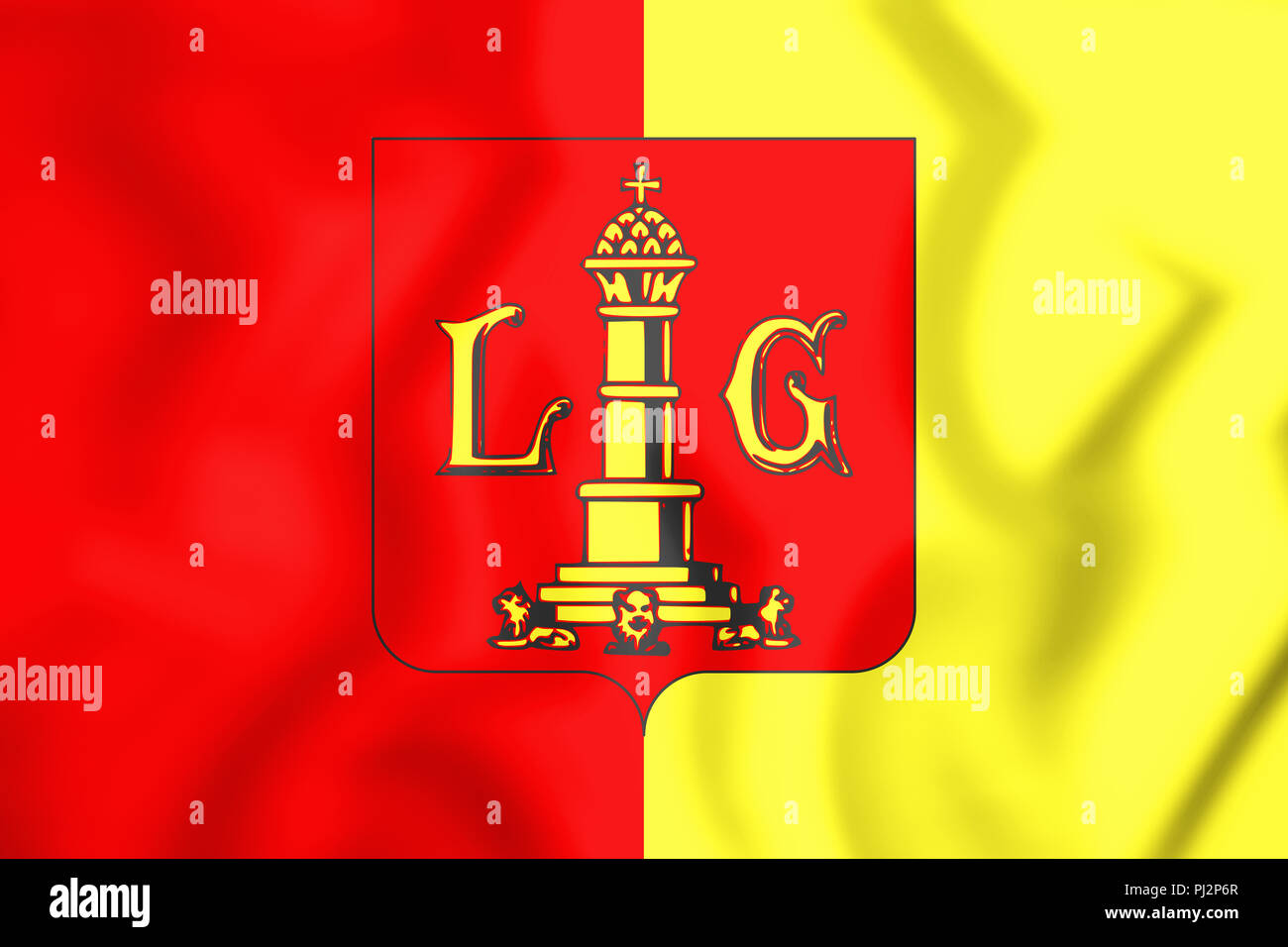3D-Flagge der Stadt Lüttich, Belgien. 3D-Darstellung. Stockfoto