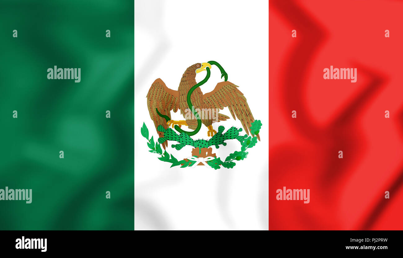 3D Flagge Mexikos (1823-1864, 1867-1893). 3D Illustration. Stockfoto