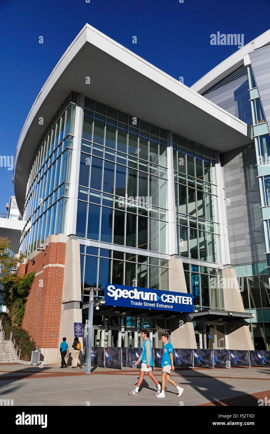 Charlotte, North Carolina. Spectrum Center, home Arena für die Hornets Basketball Team. Stockfoto