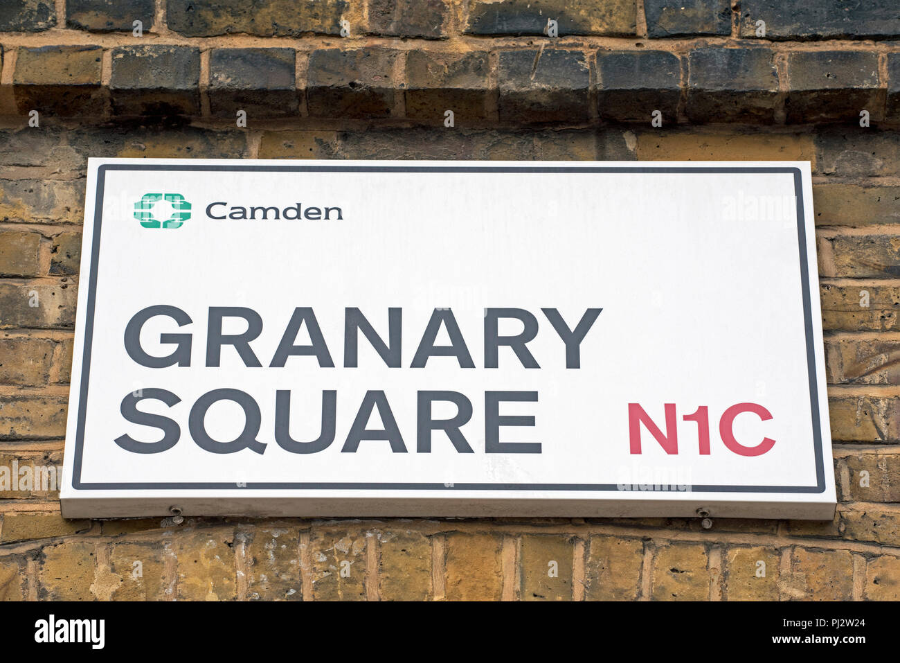 Getreidespeicher Quadrat N1 C Zeichen, Kings Cross, London Borough von Camden England Großbritannien UK Stockfoto