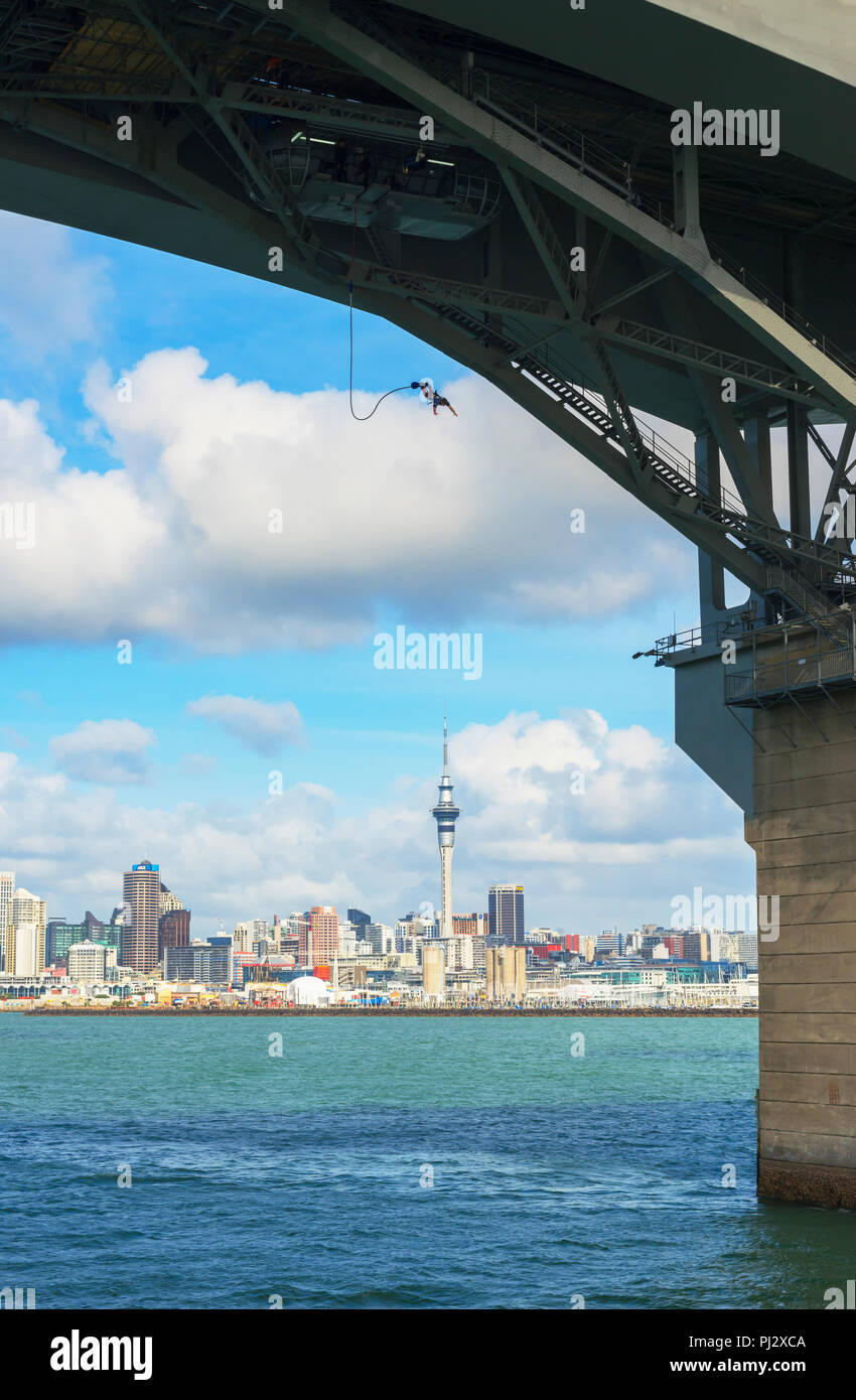 Bungee Jumping von der Harbour Bridge, Auckland, Nordinsel, Neuseeland, Stockfoto