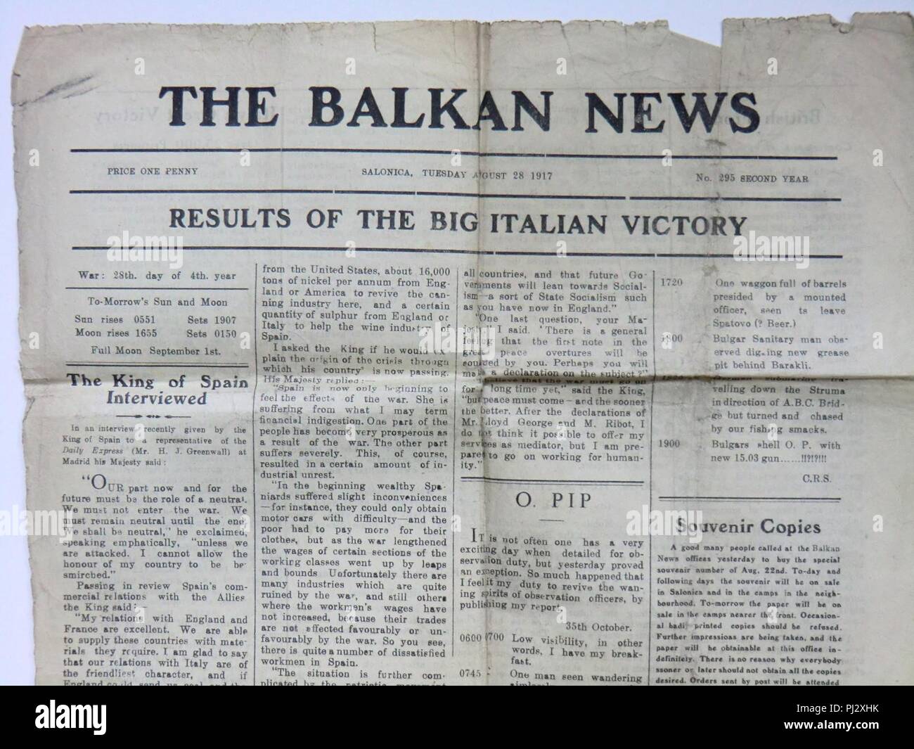 Balkan News Salonica, 28. August 1917. Stockfoto