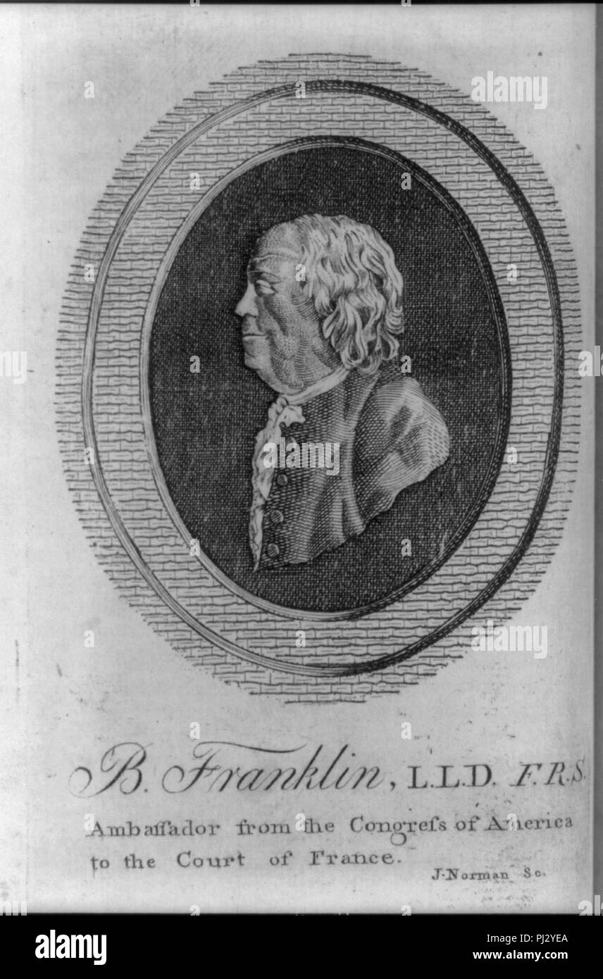 B.Franklin, L.L.D. F.R.S. - Botschafter der Kongress von Amerika an den Hof von Frankreich - J. Norman sc. Stockfoto