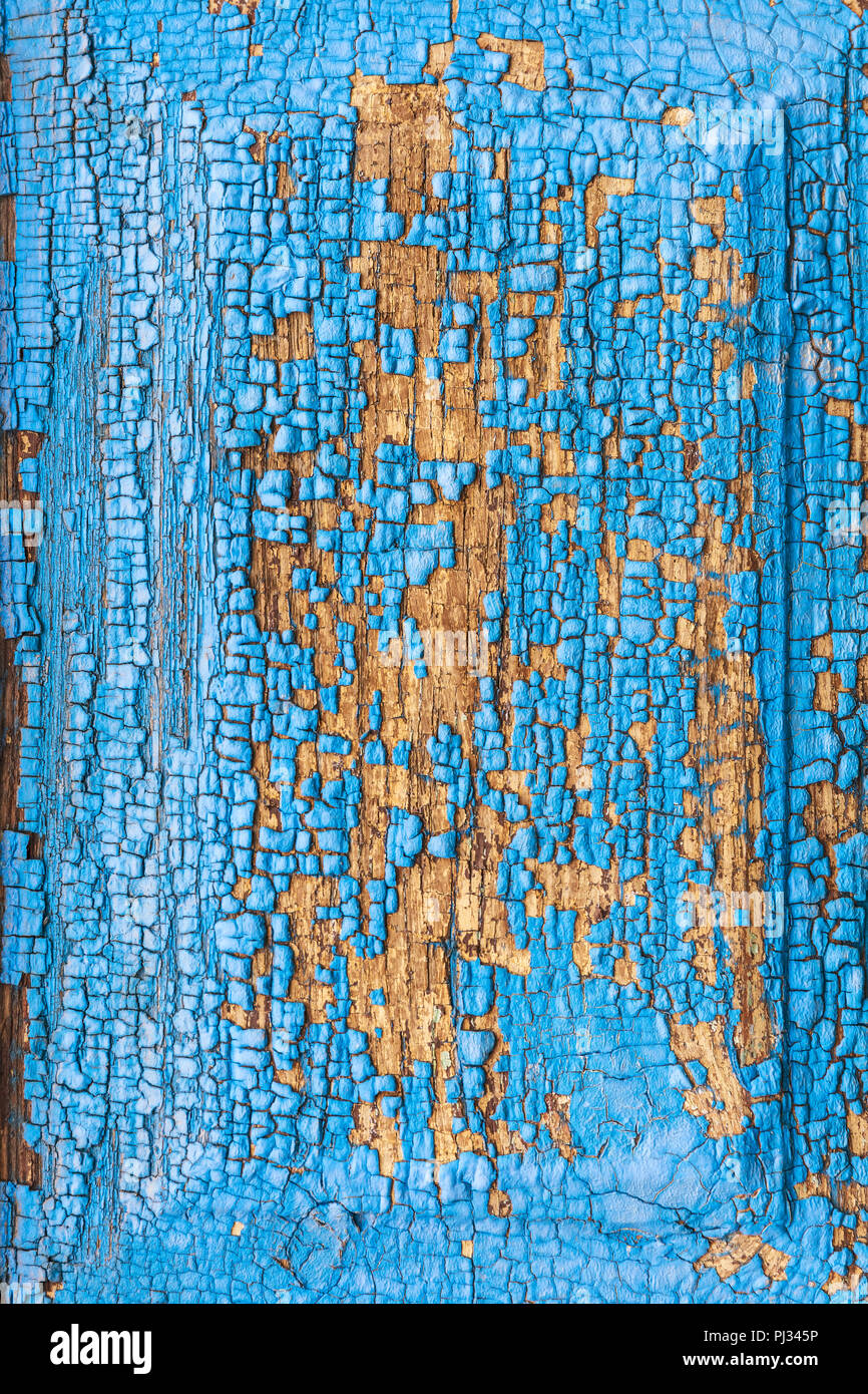 Verwitterte abgesplitterte Textur von Holzbrettern blau lackiert Stockfoto