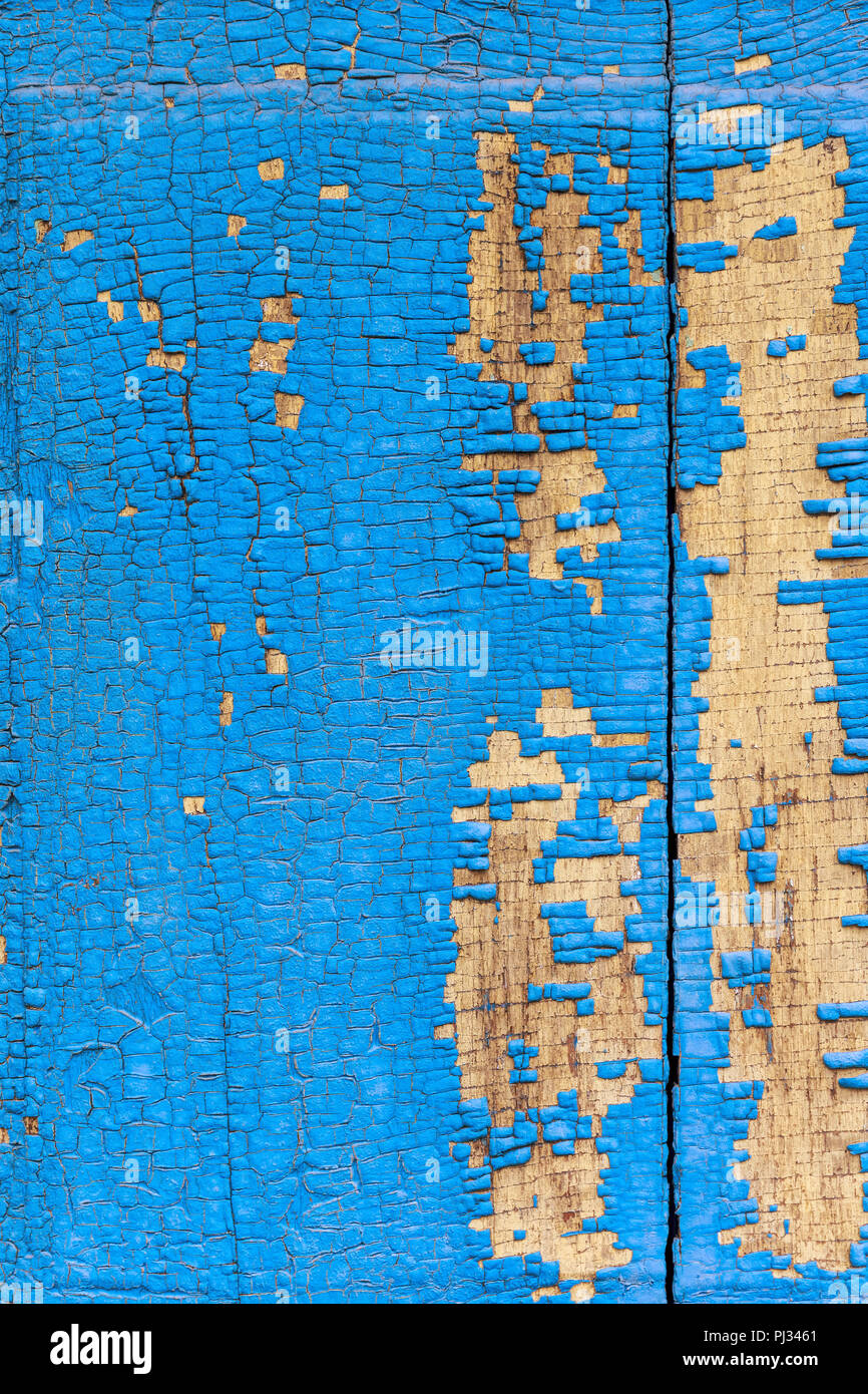 Blau getragen Holz- Textur des alten Boards mit abblätternder Farbe Stockfoto