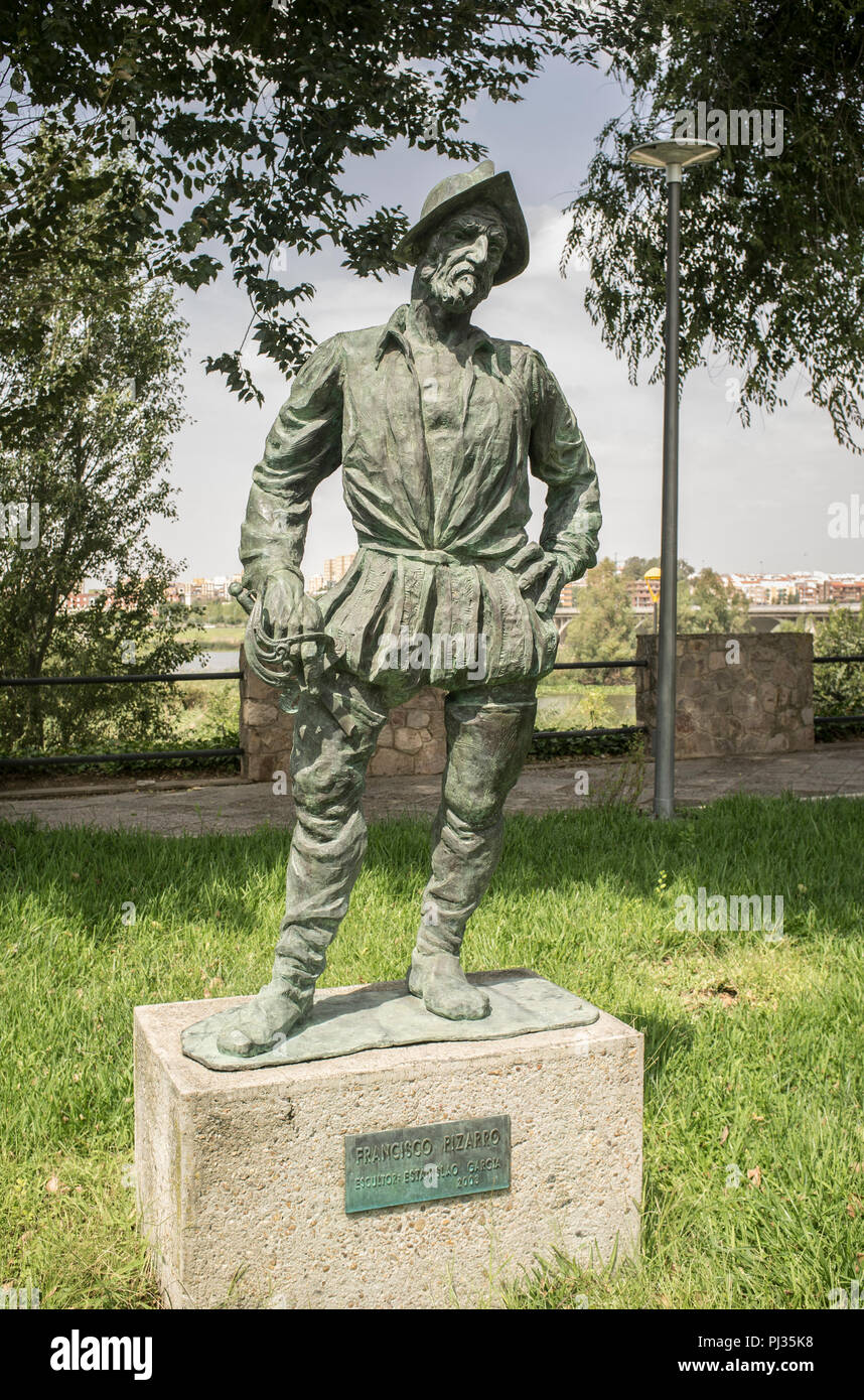 Francisco Pizarro Spanischer Eroberer des Inka-Reiches. Skulptur von Estanislao García. Badajoz, Spanien Stockfoto