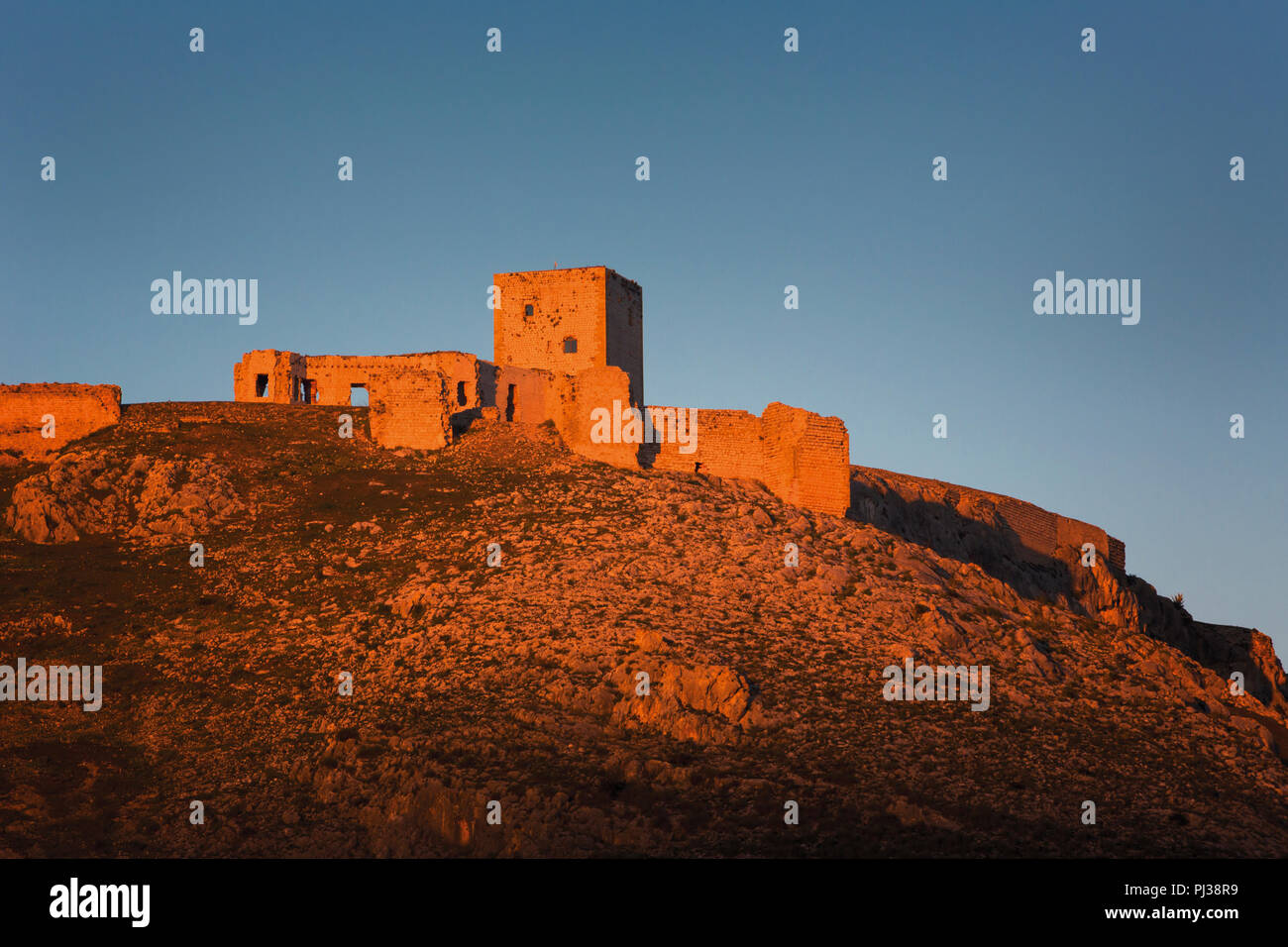 Teba, Malaga, Andalusien, Spanien; Castillo De La Estrella (Schloss Der Stern), dem Schauplatz der Schlacht von Teba, 25. August 1330. Schottische Ritter Sir James Stockfoto