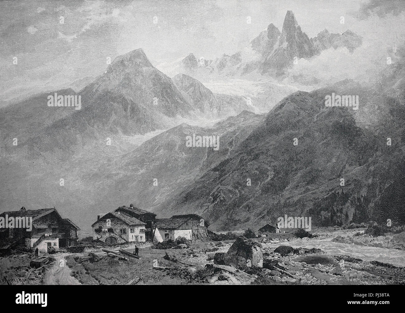 Malerische im Tal von Chamonix, 1895, Frankreich, digital verbesserte Reproduktion des Originals aus dem Jahr 1895 Stockfoto